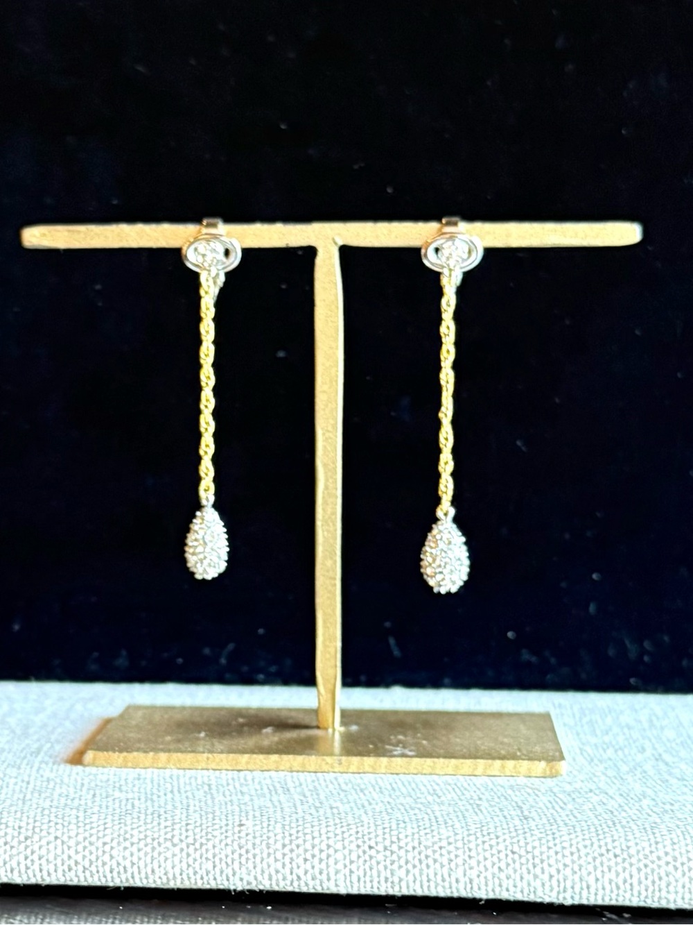Crown Trafari Vintage Gold Chain Drop Earrings With Crystal Pavé Teardrops